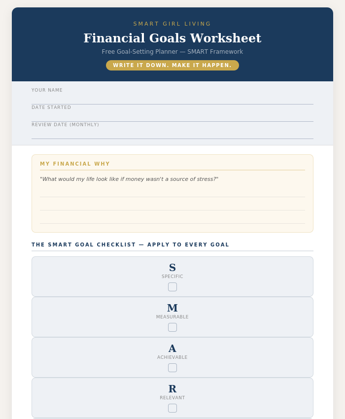 Financial Goals Worksheet