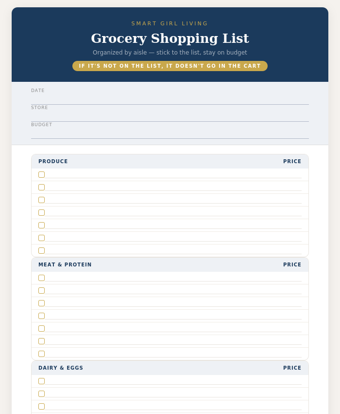 Grocery Shopping List Template