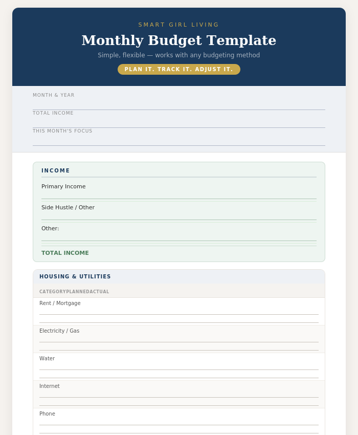 Monthly Budget Template