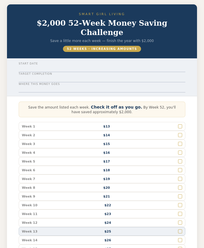 $2,000 Savings Challenge
