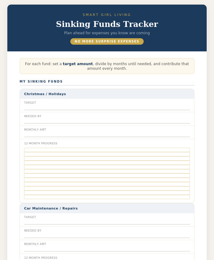 Sinking Funds Tracker