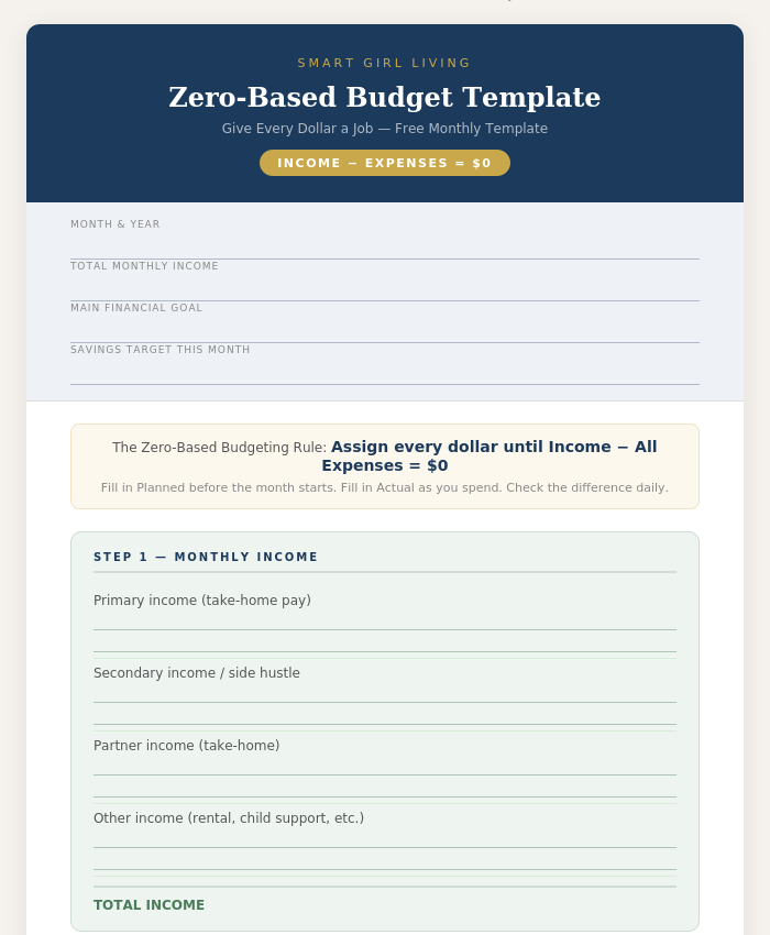 Zero-Based Budget Template